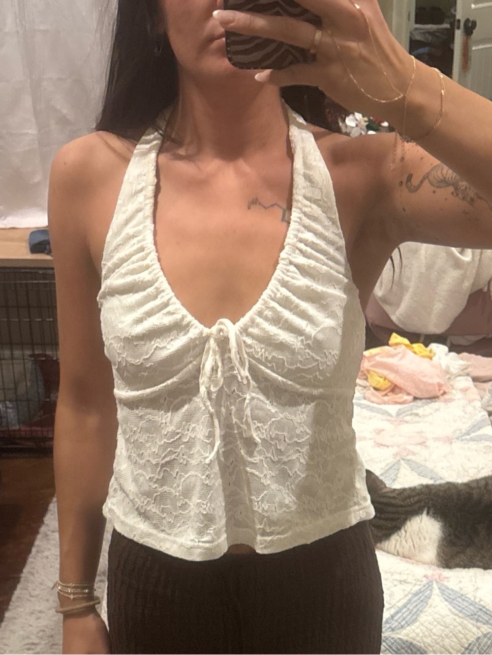 PacSun White Lace Halter Tank Top